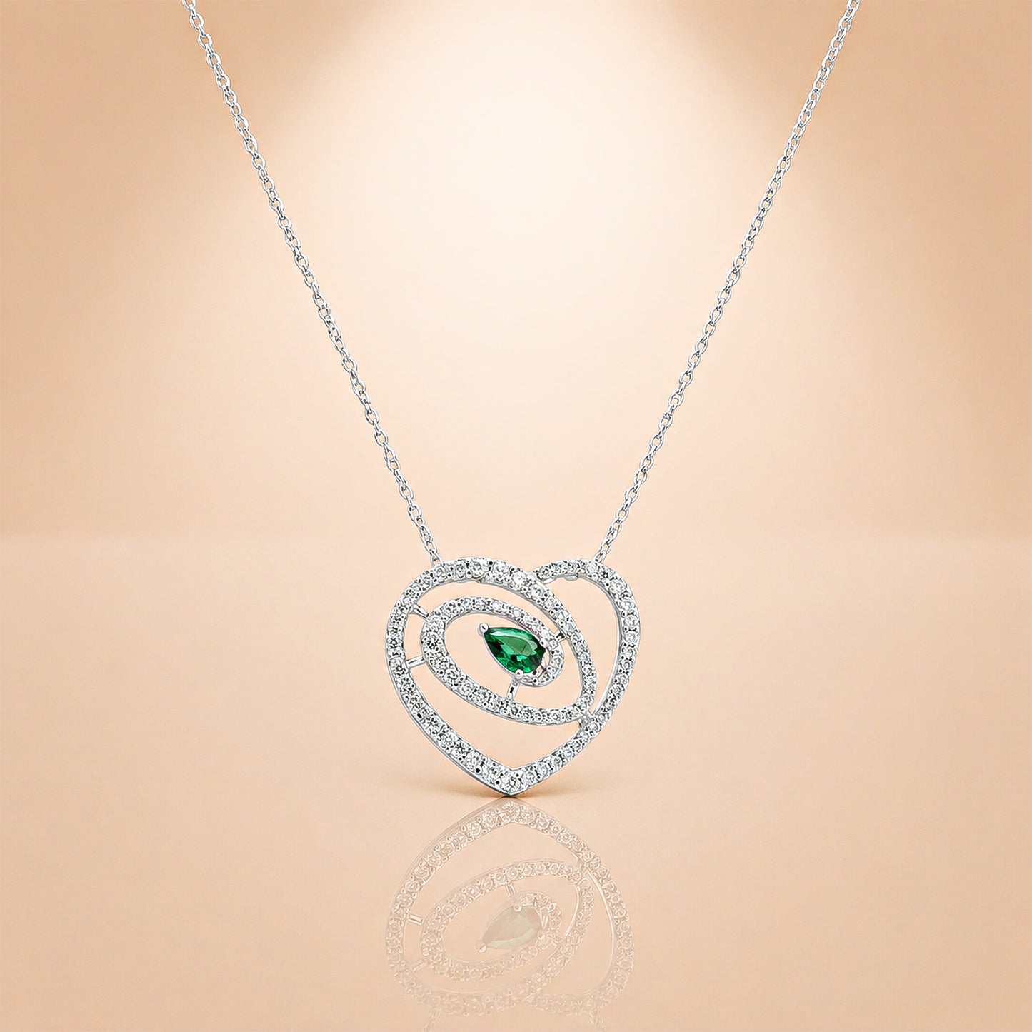 92.5 Silver Emerald-Hued Pear Cut Heart Swirl Pendant