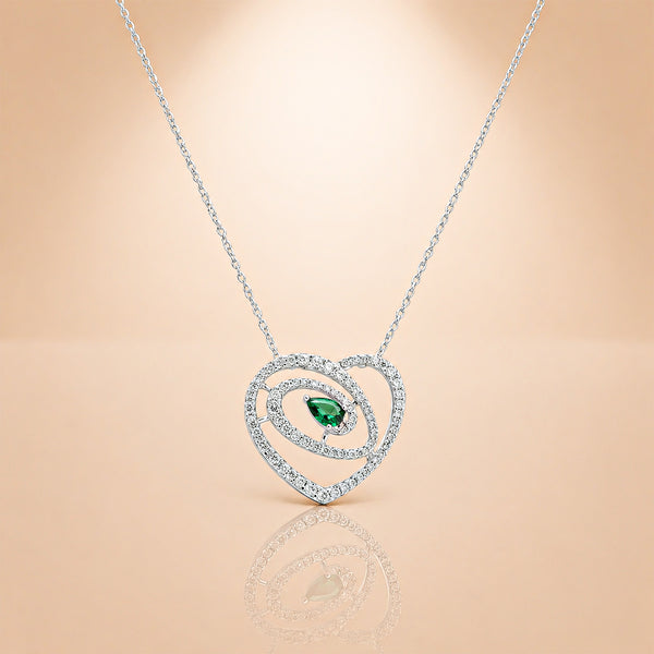 92.5 Silver Emerald-Hued Pear Cut Heart Swirl Pendant