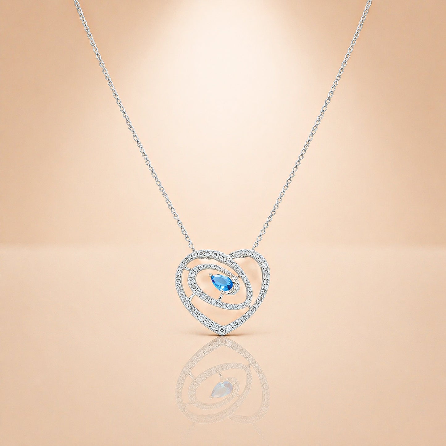 92.5 Silver Sky Blue Pear Cut Heart Swirl Pendant Necklace