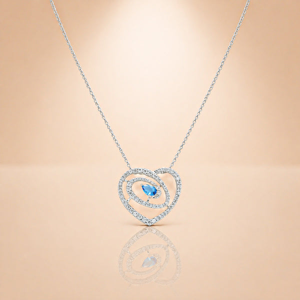 92.5 Silver Sky Blue Pear Cut Heart Swirl Pendant Necklace