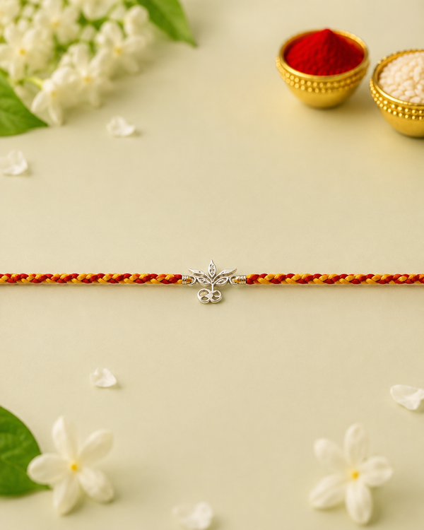 Handmade Durga Mata Silver 925 Hallmarked Red & Yellow Thread Rakhi