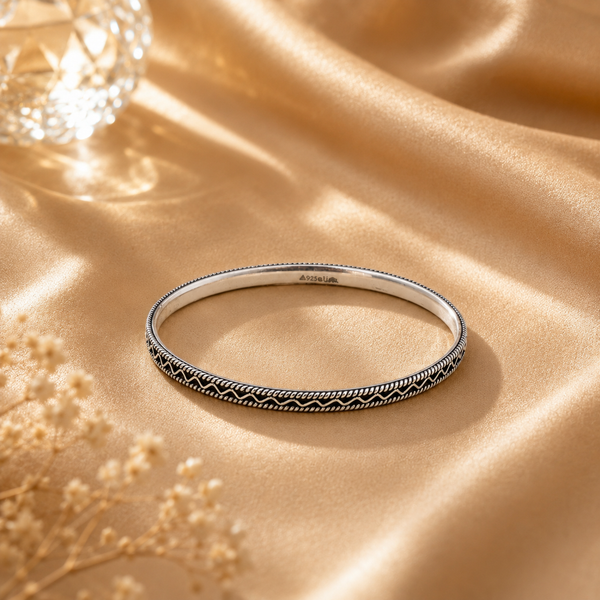 925 Sterling Oxidized Wave Rope Kada Bangle For Women