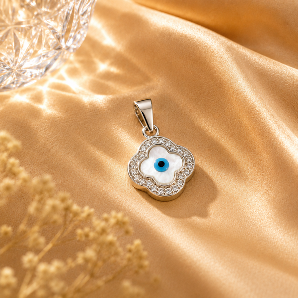 Blue Evil Eye Flower Charm 925 Silver Pendant for Girls