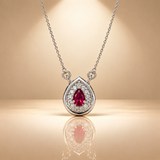 925 Silver Red Quartz Moissanite Pear Pendant Chain