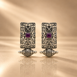 925 Sterling Silver Purple Stone Filigree Drop Earrings