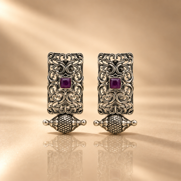 Vintage Filigree Silver Oxidized Statement Drop Earrings