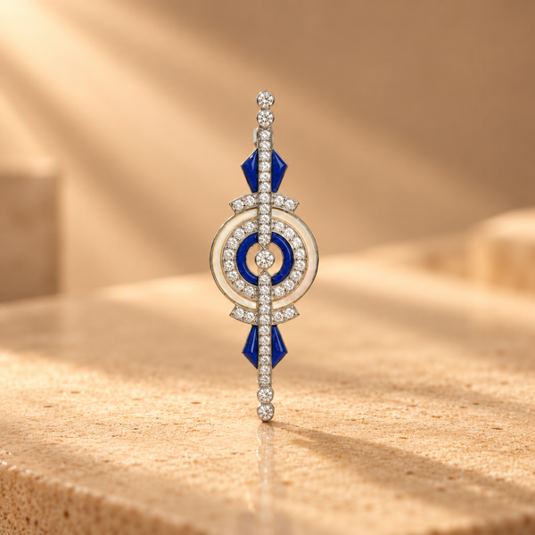 2.63 Ct Natural Diamond & 925 Silver with Blue Accents Statement Brooch