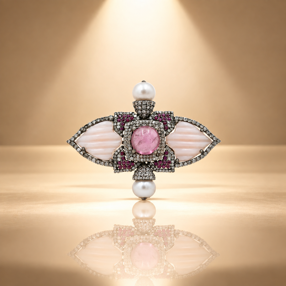 1.05ct Natural Diamond Rubellite Opal Brooch