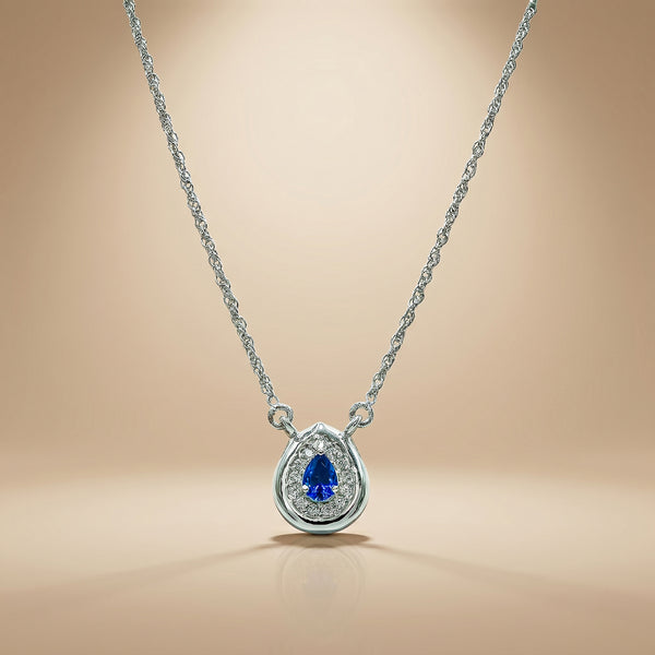 One-of One 92.5 Silver Teardrop Blue Simulant Sapphire Pendant Necklace