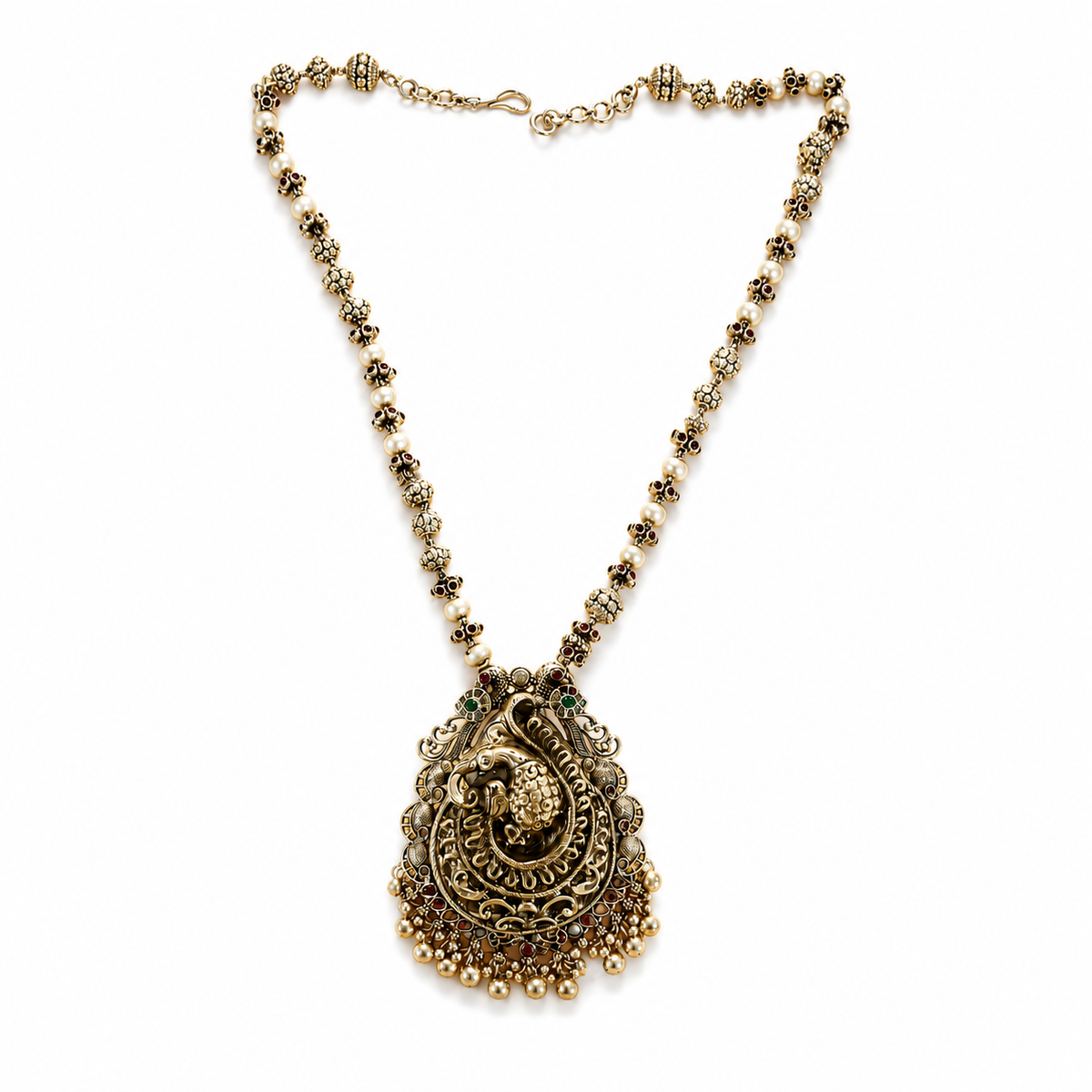 Peacock-Inspired 925 Sterling Silver Moissanite & Quartz Statement Pendant Necklace | Hallmerked