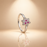 925 Sterling Silver Moissanite Flower Ring