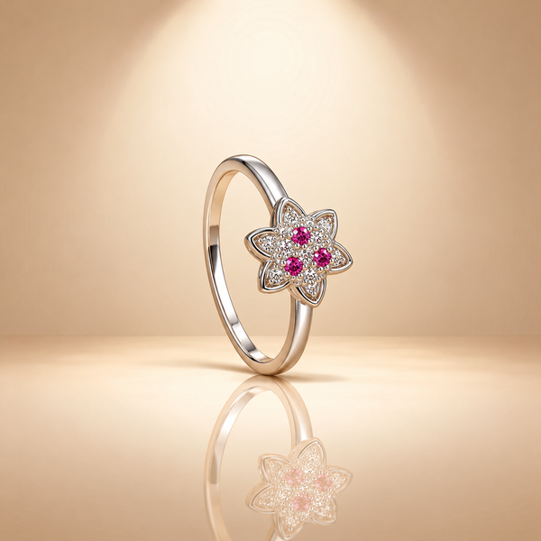925 Sterling Silver Moissanite Flower Ring