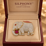 925 Silver Elephant Brooch for Men with Moissanite & Ruby Quartz Gemstones