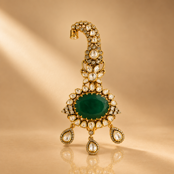 Traditional Royal Groom Kalgi Pin Emerald Stone Accessories for Groom Turban