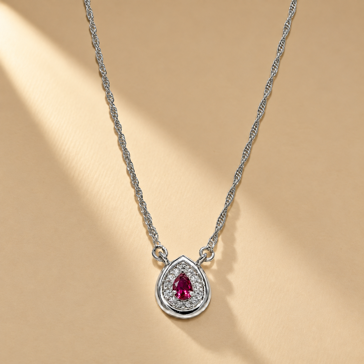 925 Sterling Silver Red Quartz & Moissanite Teardrop Chain Pendant