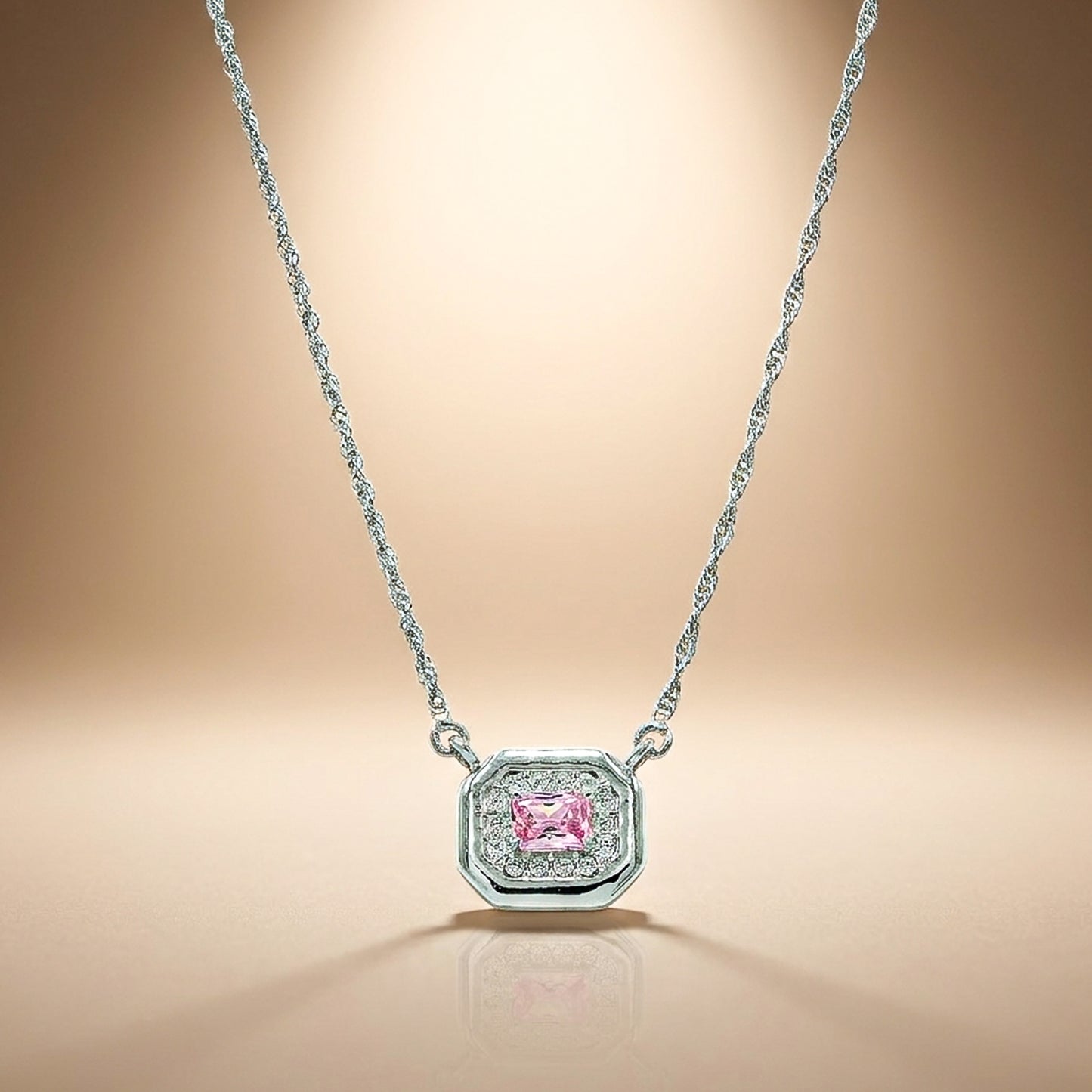 One-of-One 92.5 Silver Simulant Pink Gemstone Octagonal Pendant