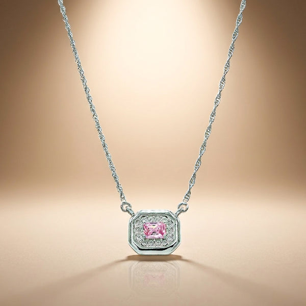 One-of-One 92.5 Silver Simulant Pink Gemstone Octagonal Pendant
