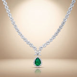 925 Silver Emerald Green Pear Drop Necklace Set