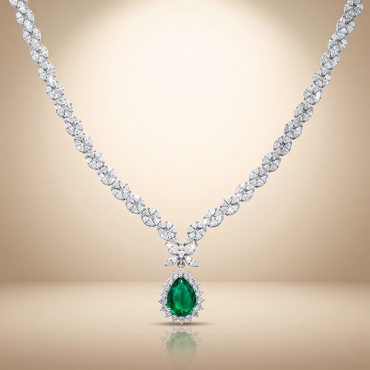One-of-One 92.5 Silver Pear Emerald Drop Necklace Set