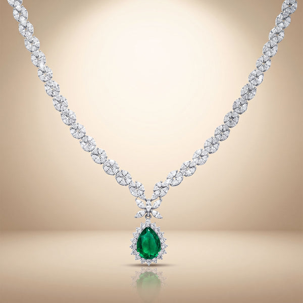 One-of-One 92.5 Silver Pear Emerald Drop Necklace Set