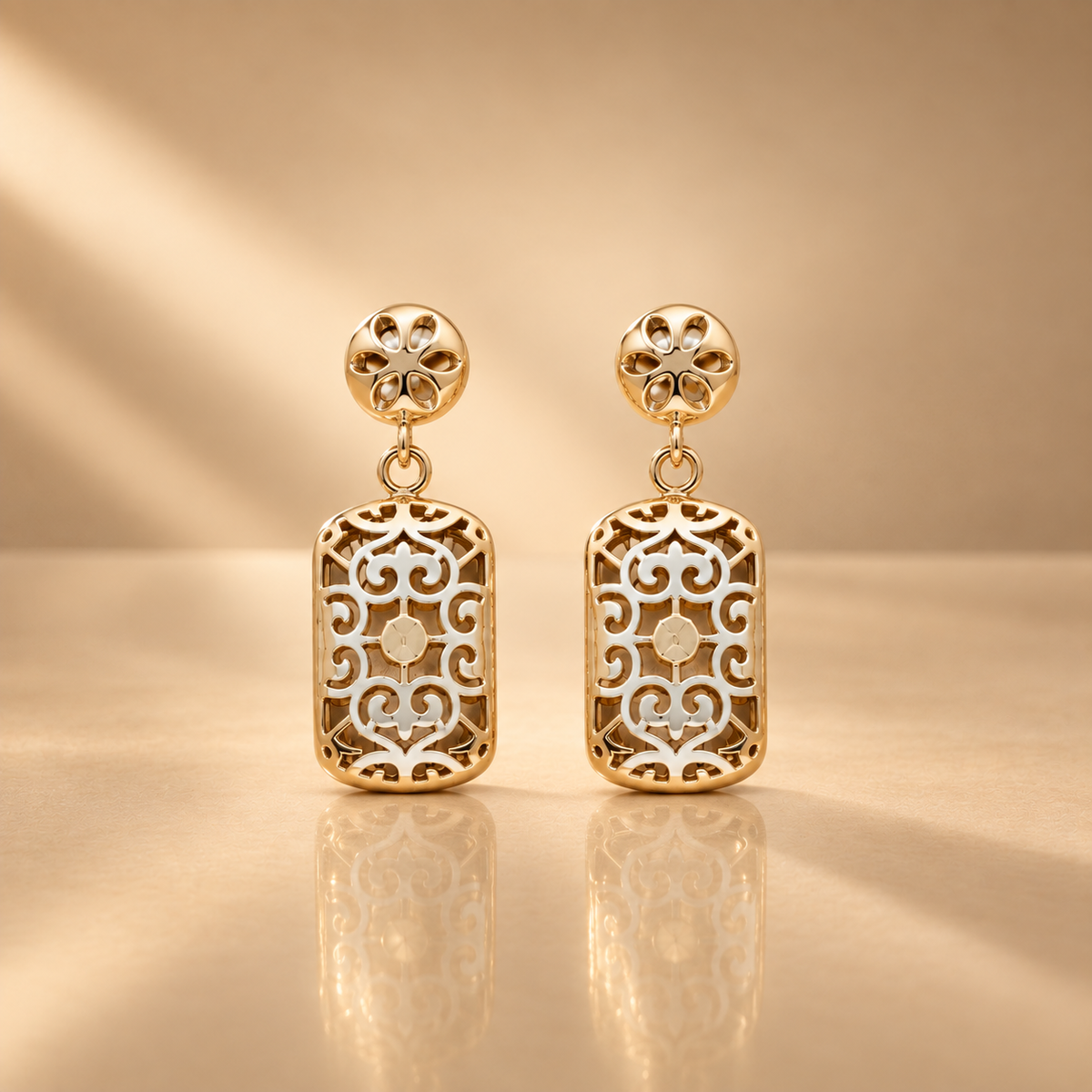 Rose Gold Floral Filigree Drop Earrings