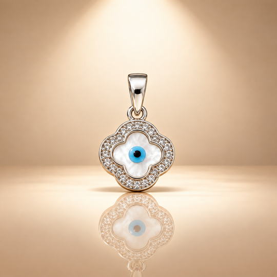 Blue Evil Eye Flower Charm 925 Silver Pendant for Girls