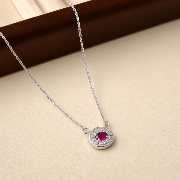 One-of-One 92.5 Silver Round Simulant Ruby Pendant