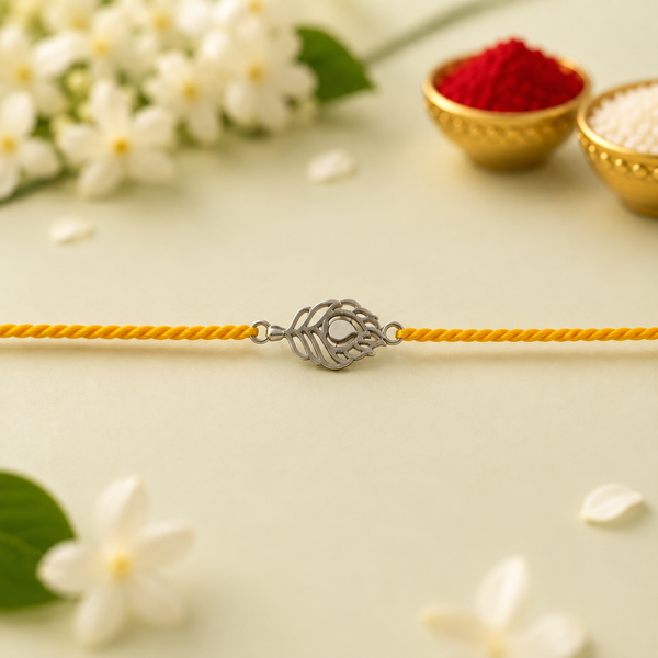 Handmade Mor Pankh 925 Silver Rakhi
