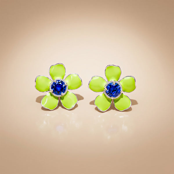 One-of-One 92.5 Silver Green Enamel Floral Stud Earrings