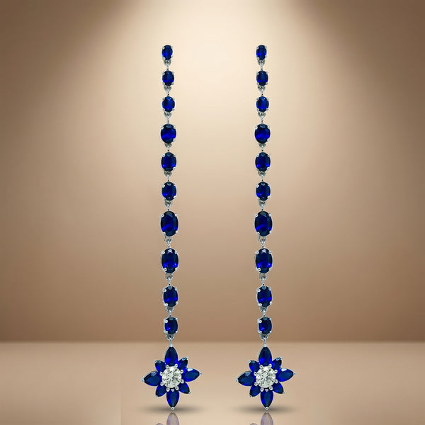 One-of-One 92.5 Silver Royal Blue Floral Drop Earring