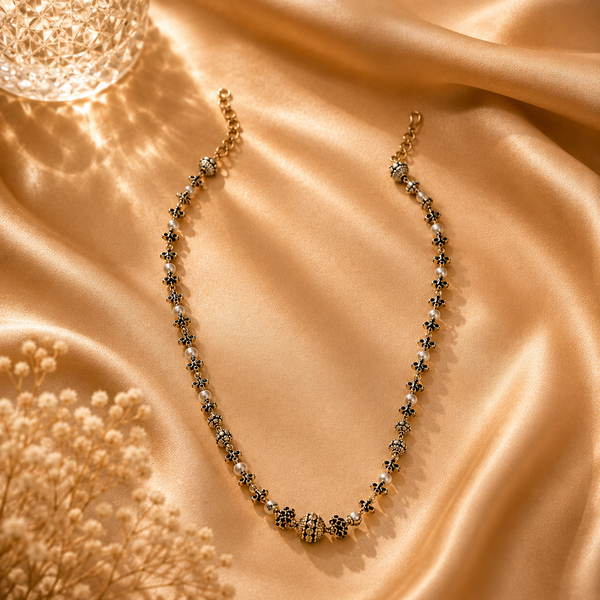 Pearl & Quartz Beaded Floral Link Chain | 925 Hallmarked Silver