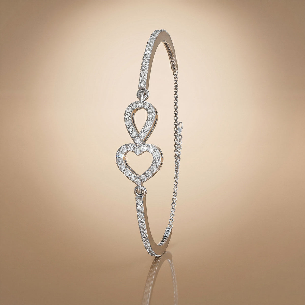 Twin Hearts – Adjustable Silver Bracelet