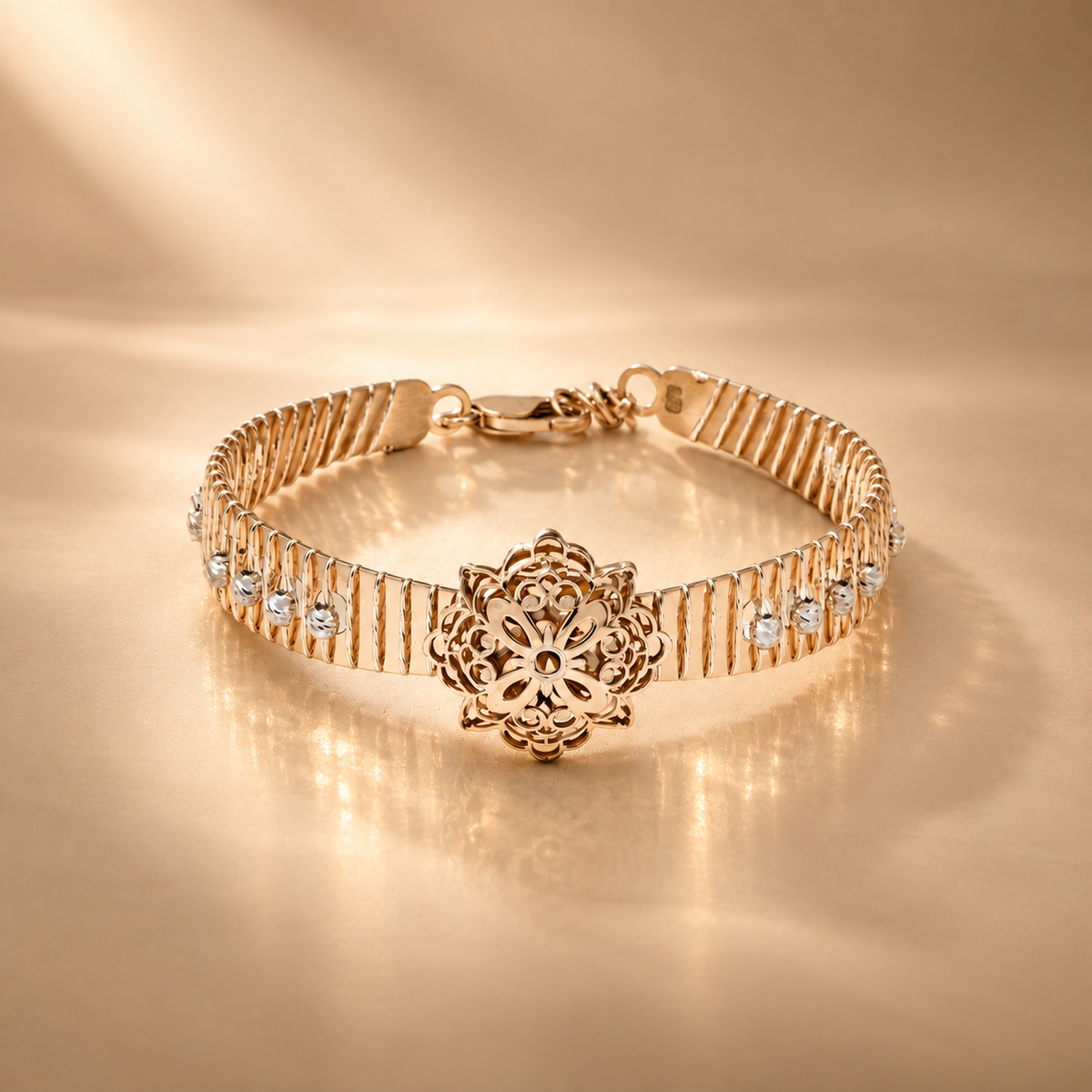 Rose Gold Floral Filigree Cuff Bracelet for Women