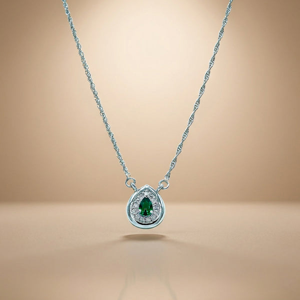One-of One 92.5 Silver Green Simulant Emerald Pendant Necklace