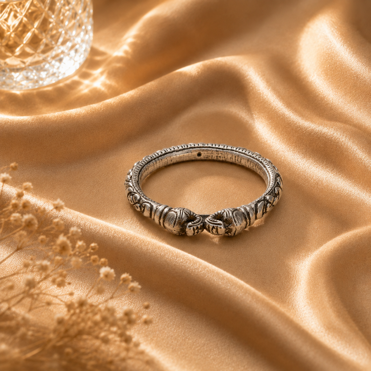 Elephant-Inspired 925 Sterling Silver Bangle For Women | Hallmarked