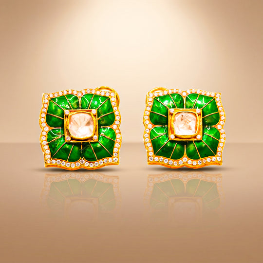 One-of-One 92.5 Silver Green Enamel Square Stud Earrings