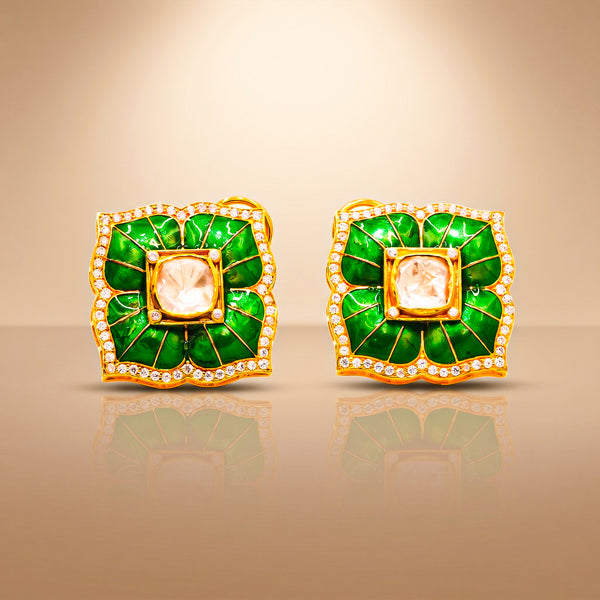 One-of-One 92.5 Silver Green Enamel Square Stud Earrings