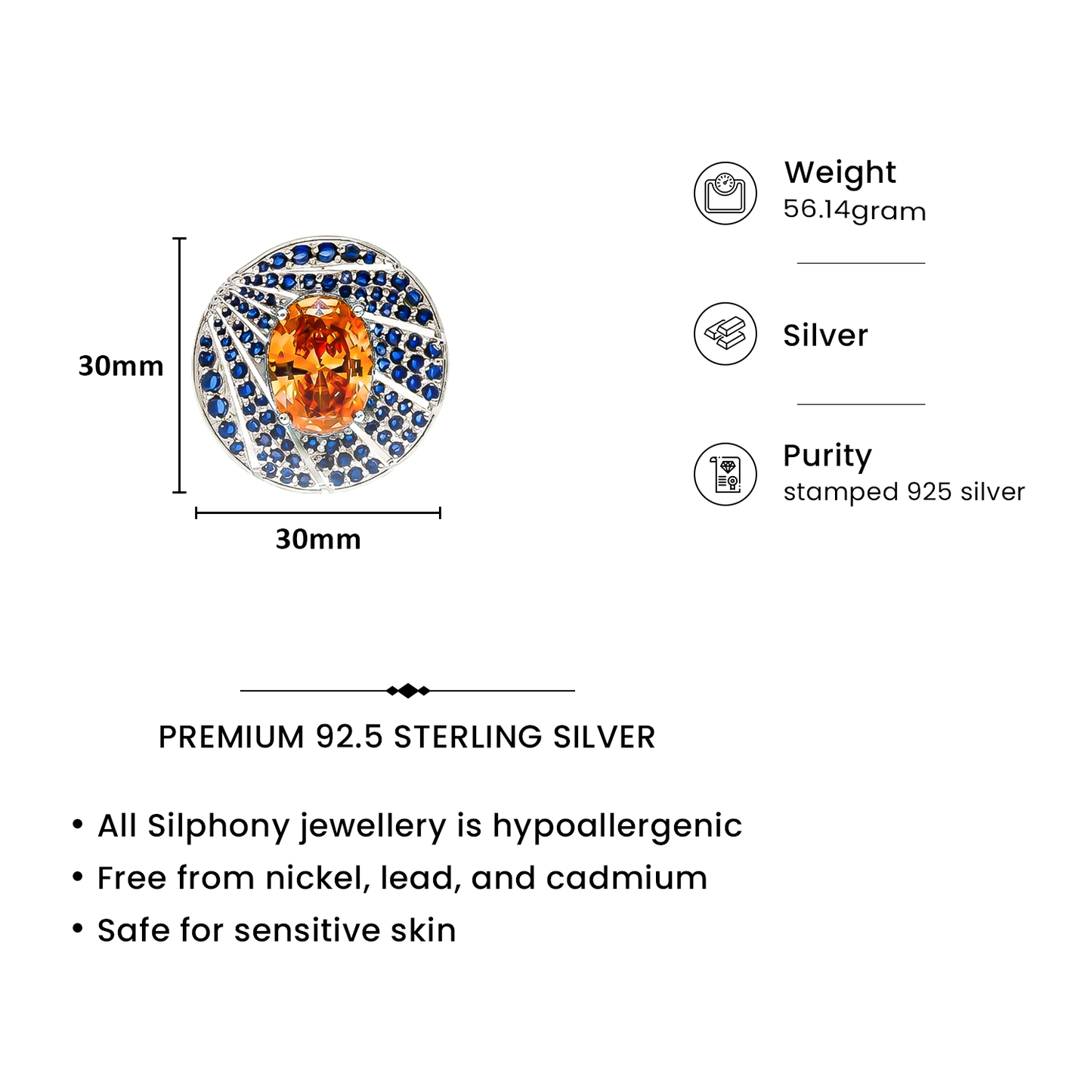One-of-One 92.5 Silver Amber Halo Blue Stud Earrings