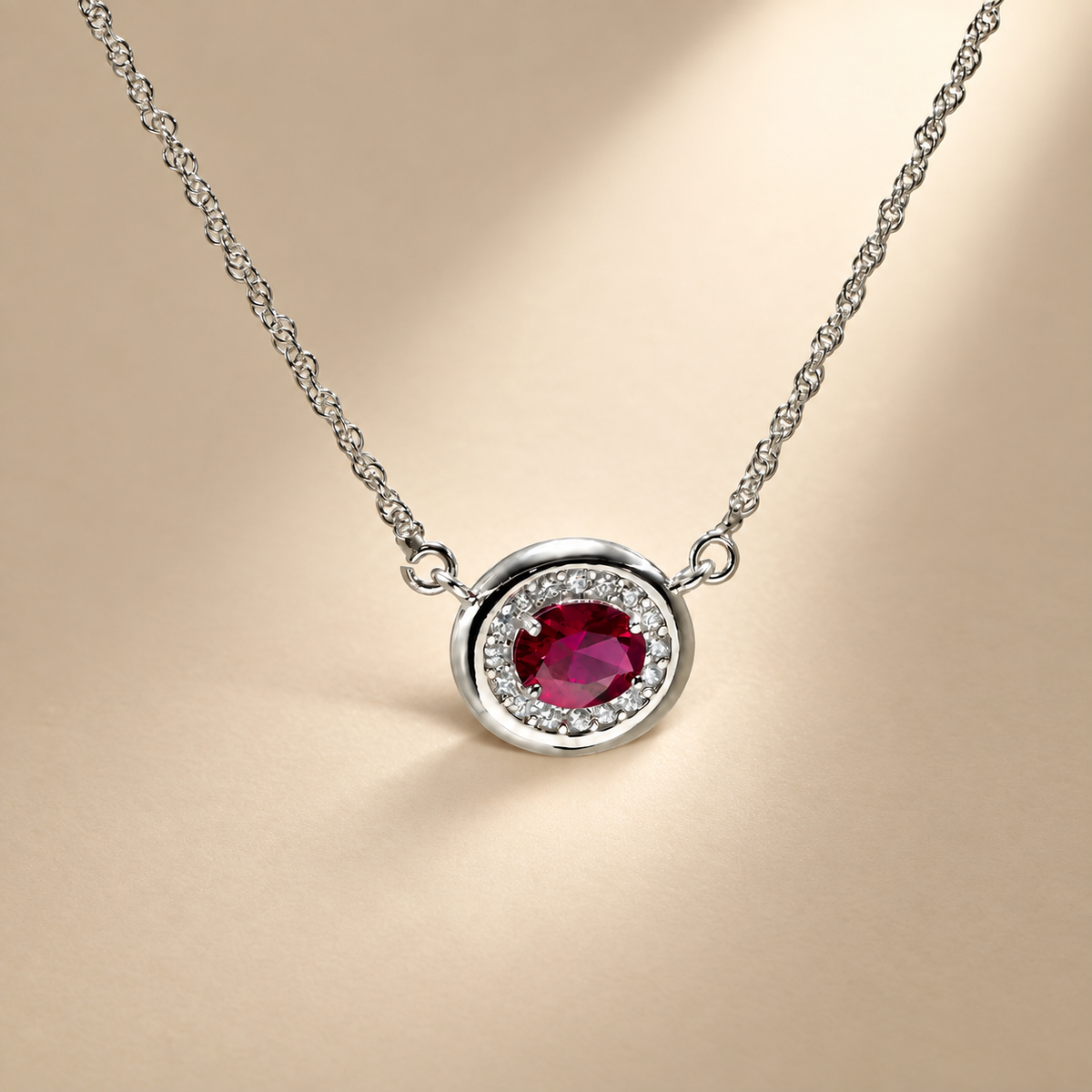18 Inch 925 Sterling Silver Red Quartz & Moissanite Chain Pendant