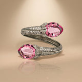925 Silver Pink Gemstone Open Cuff Bracelet