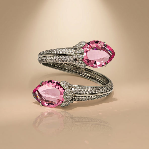One-of-One 92.5 Silver Pink Gemstone Open Cuff Bracelet