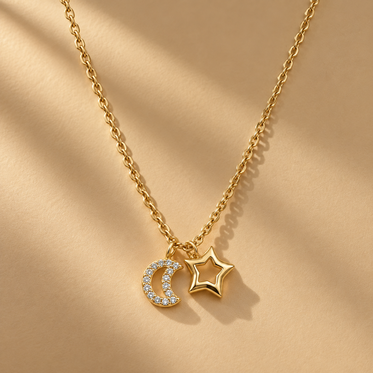 925 Sterling Silver Moon & Star with Moissanite Chain Pendant