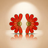 Red Enamel Flower Stud Earrings for Women