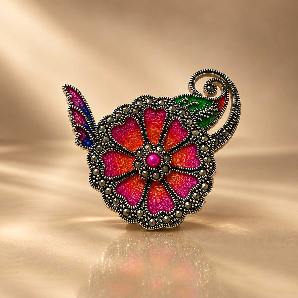 Enamel Floral Paisley Brooch For Women