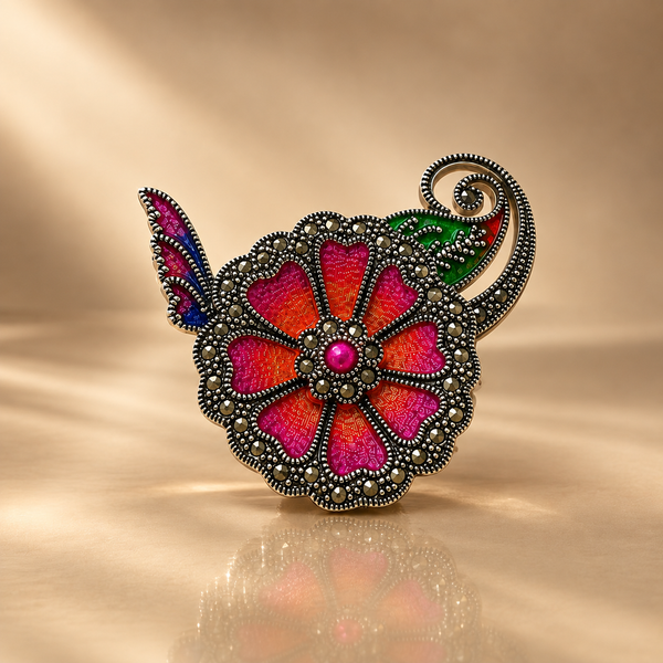 Floral Butterfly 925 Sterling Silver Colorful Artistic Brooch for Women