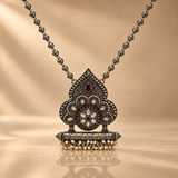 Antique Silver Pendant With Chain Ethnic Floral Jewelry Gift