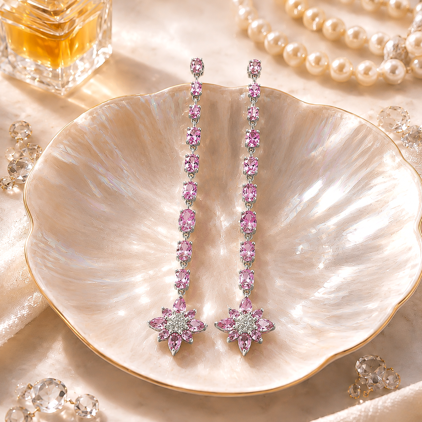 One-of-One 92.5 Silver Pink Floral Drop Earrings