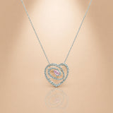 Silver Pink Quartz Moissanite Heart Pendant Chain