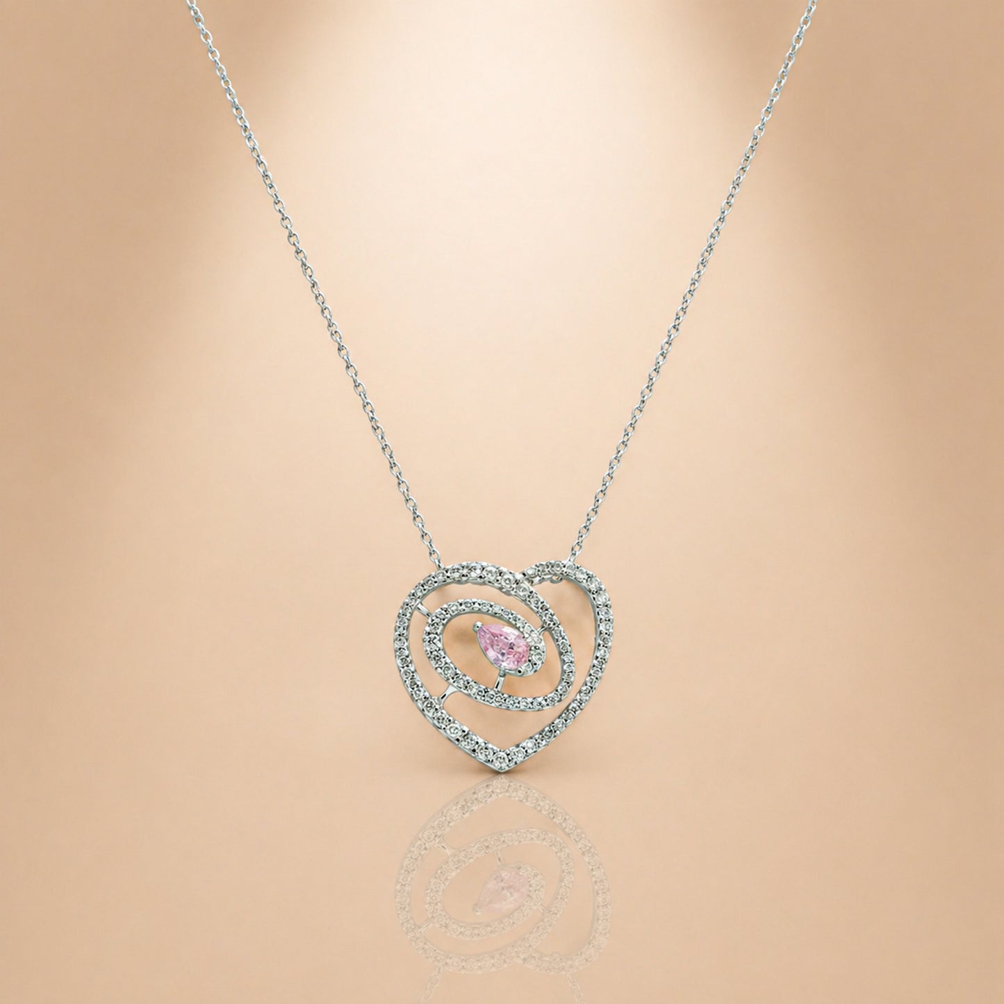 92.5 Silver Blush Pink Pear Cut Heart Swirl Pendant Necklace