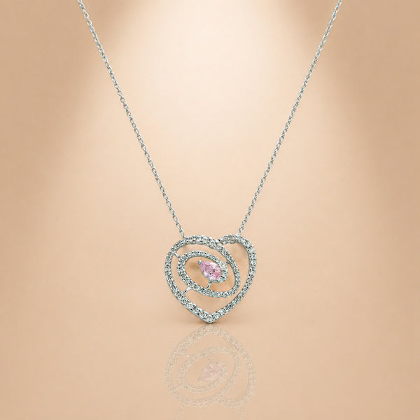 92.5 Silver Blush Pink Pear Cut Heart Swirl Pendant Necklace